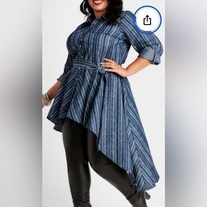 Womens denim asymmetrical long sleeve top w/ belt